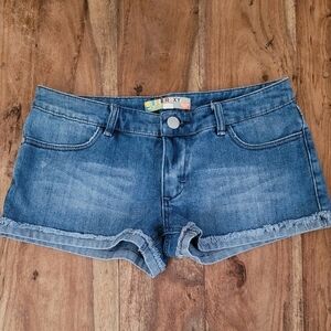 Roxy Low Rise Raw Hem Cuffed Denim Shorts